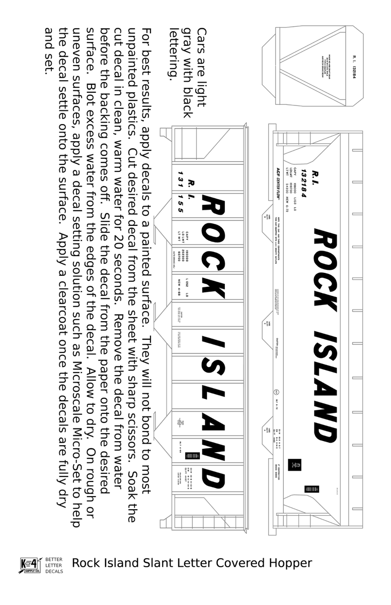 Rock Island Covered Hopper Black Slant Lettering - Decal - Choose