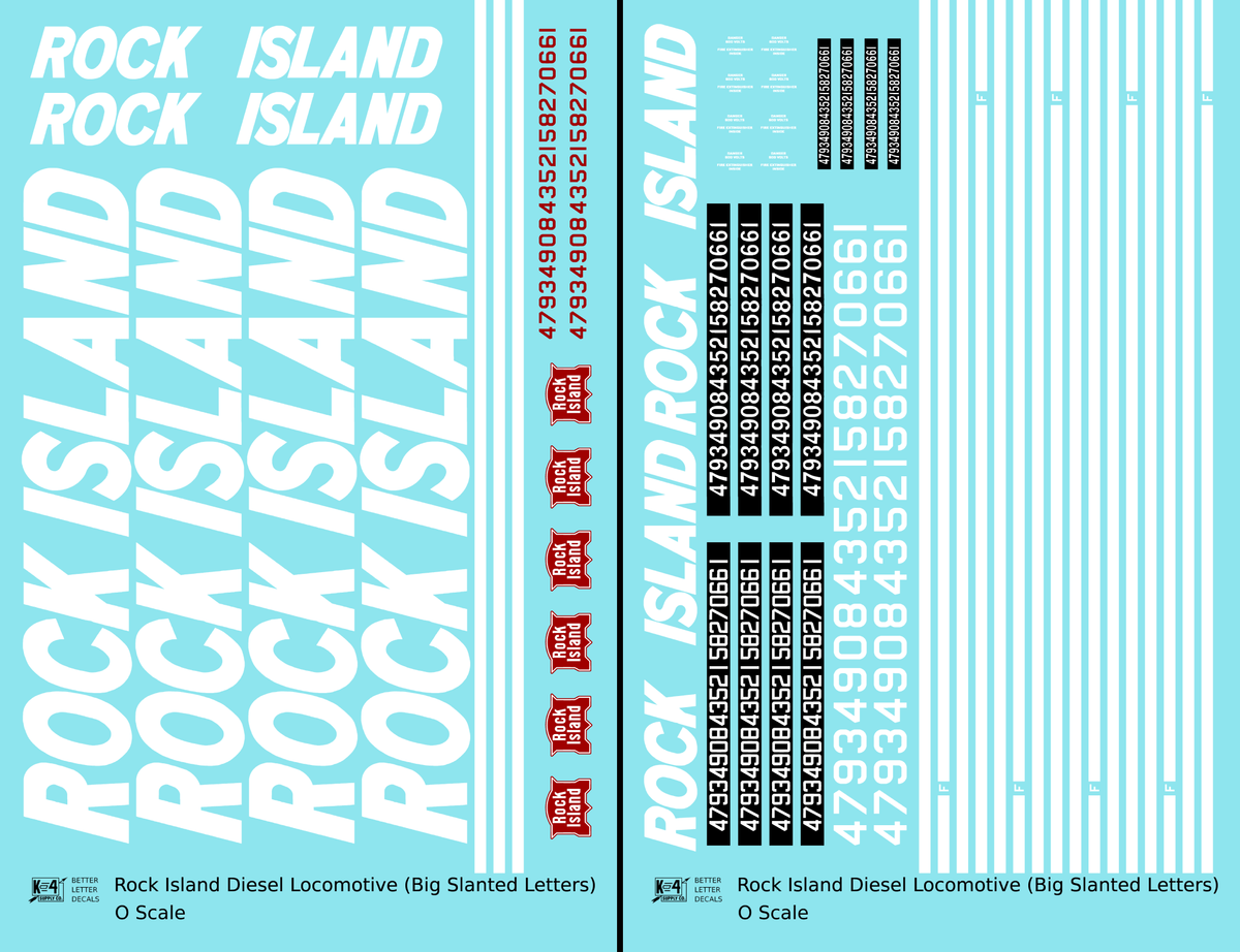 Rock Island Diesel Locomotive White Slant Lettering