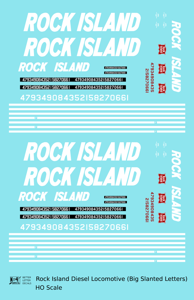 Rock Island Diesel Locomotive White Slant Lettering - Decal