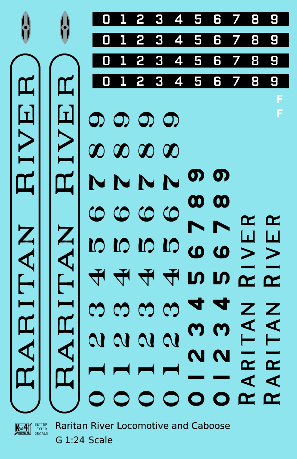 Raritan River Diesel Locomotive and Caboose - Decal - Choose Scale