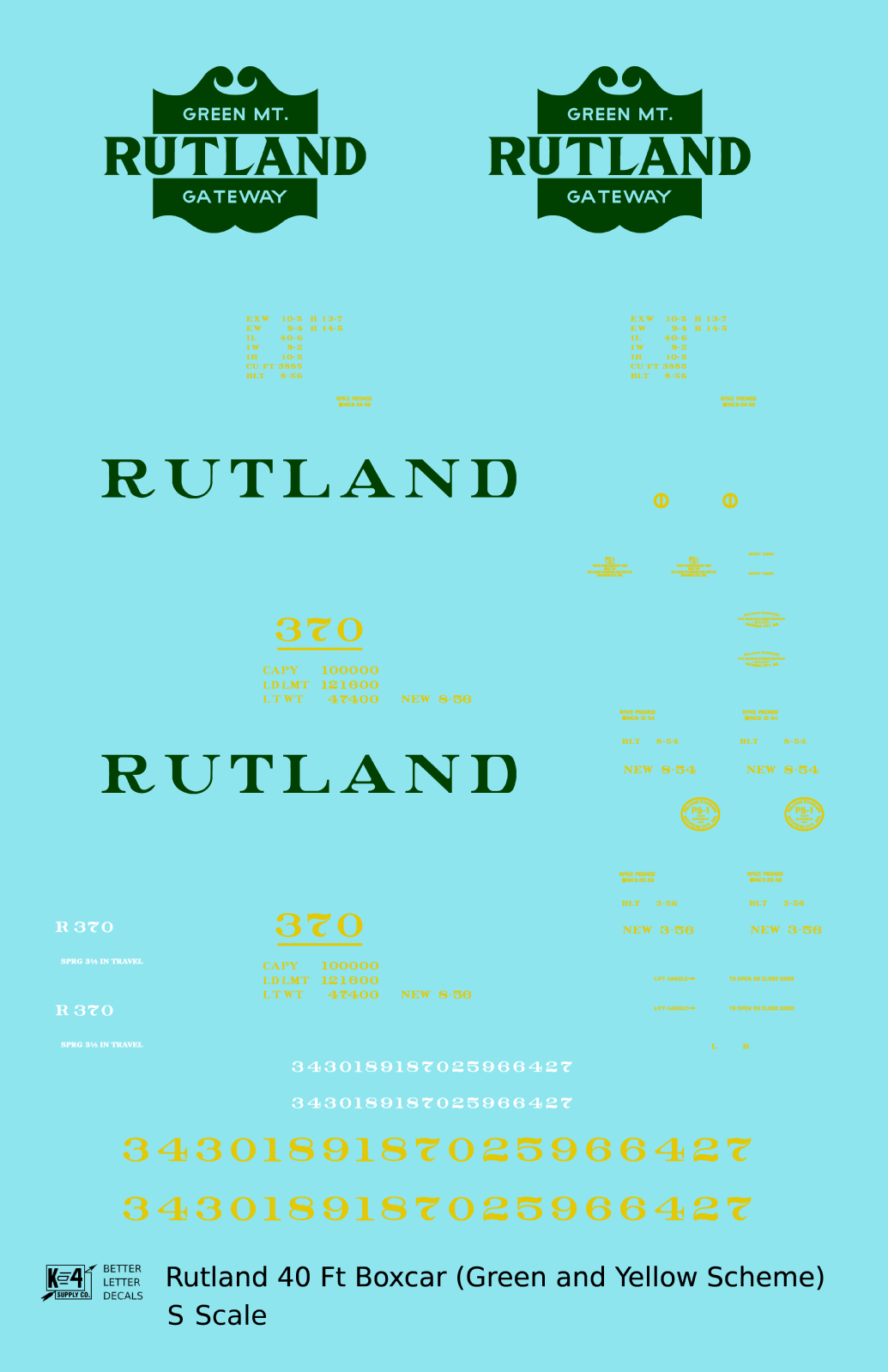 Rutland 40 Ft Boxcar Green and Yellow