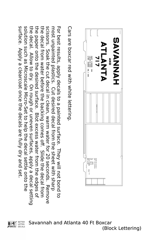 Savannah and Atlanta 40 Ft Boxcar White Block Lettering