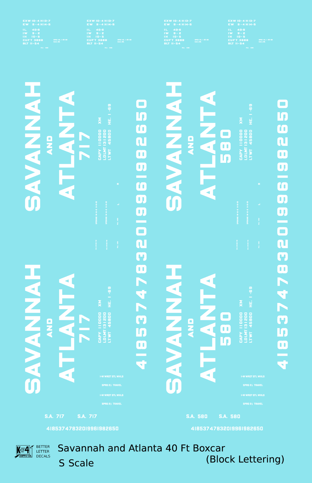 Savannah and Atlanta 40 Ft Boxcar White Block Lettering