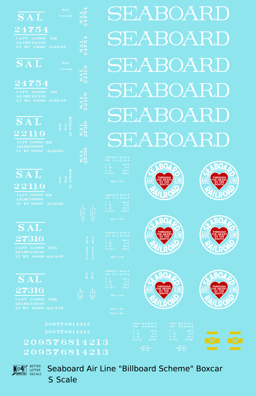 Seaboard Air Line Billboard Scheme 40 / 50 Ft Boxcar White and Red