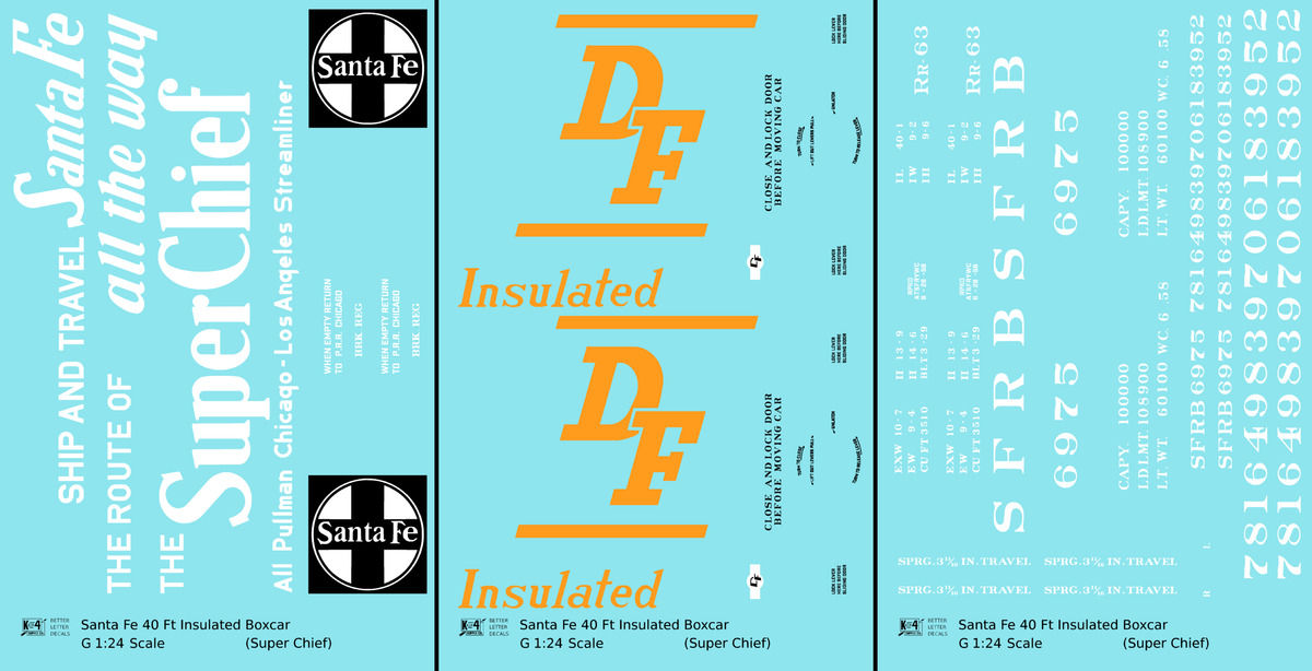 Santa Fe Reefer Despatch 40 Ft Insulated Boxcar White and Orange Super Chief - Decal - Choose Scale