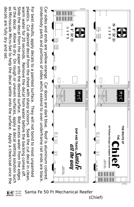 Santa Fe Reefer Despatch 50 Ft Mechanical Reefer Black Chief MTC - Decal