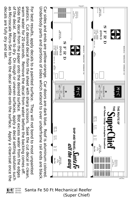Santa Fe Reefer Despatch 50 Ft Mechanical Reefer Black Super Chief MTC - Decal