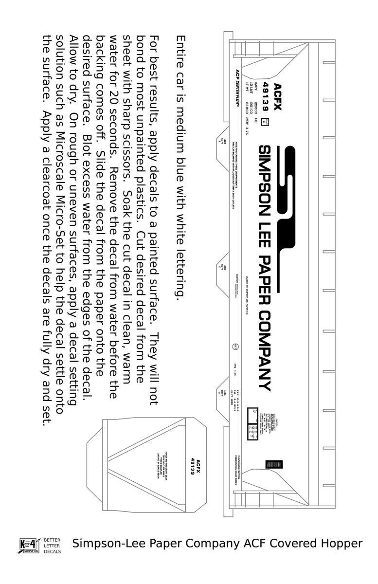 Microscale HO Scale Decal Sheet #87-1327 – CSX ACF Hoppers, 1:87 Water Slide