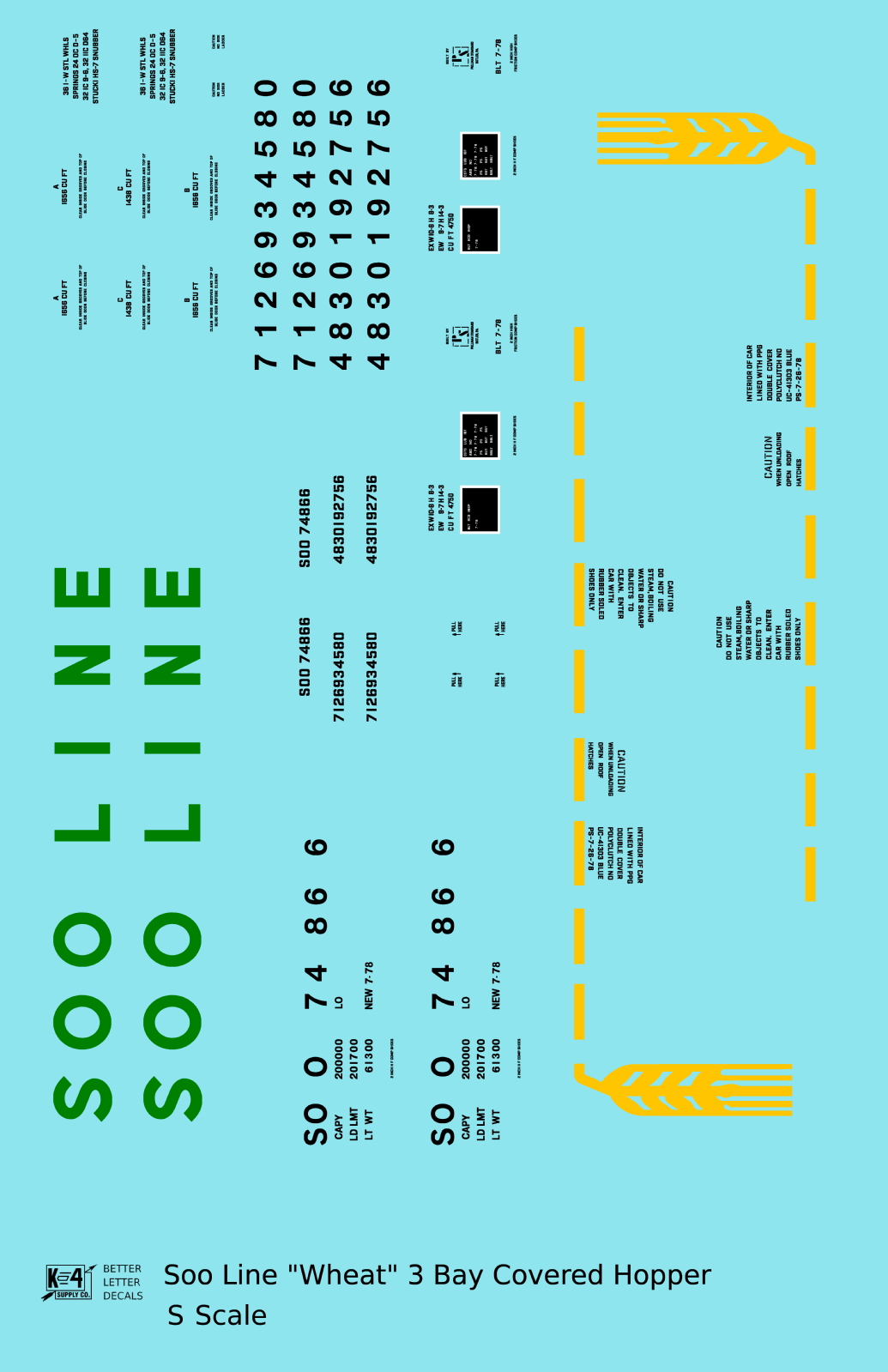 Soo Line PS2-CD Covered Hopper Green, Yellow and Black Wheat Scheme