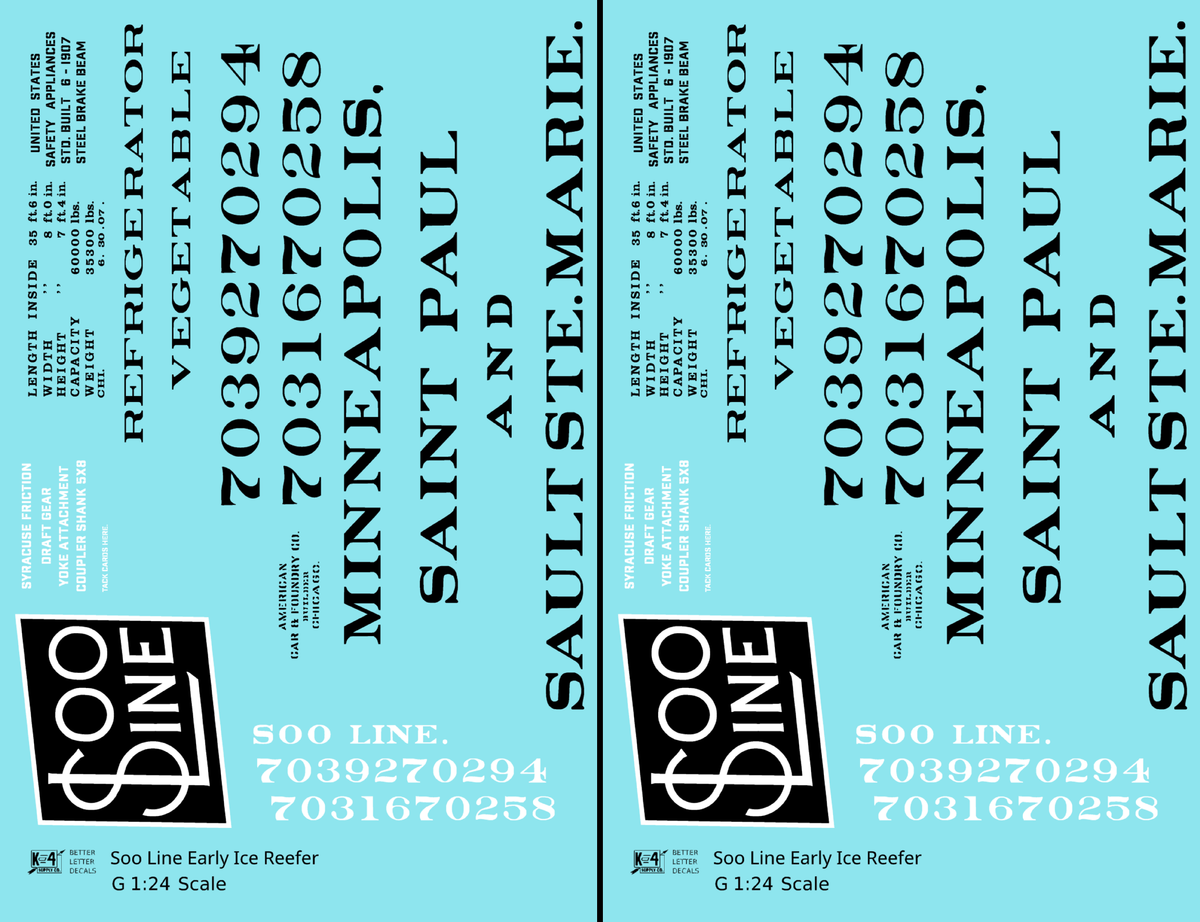 Soo Line Early Wood Ice Reefer Black - Decal - Choose Scale