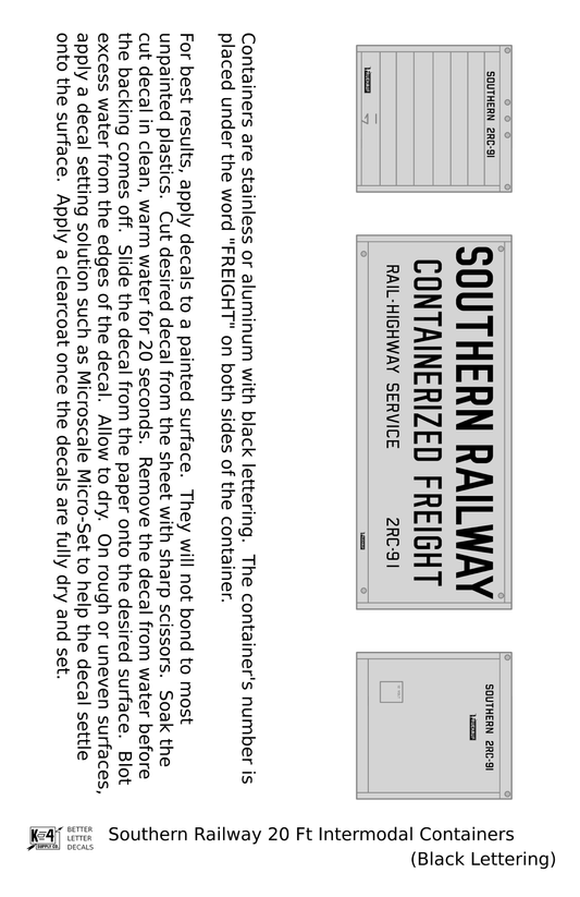 Southern Railway 20 Ft Intermodal Container Black - Decal