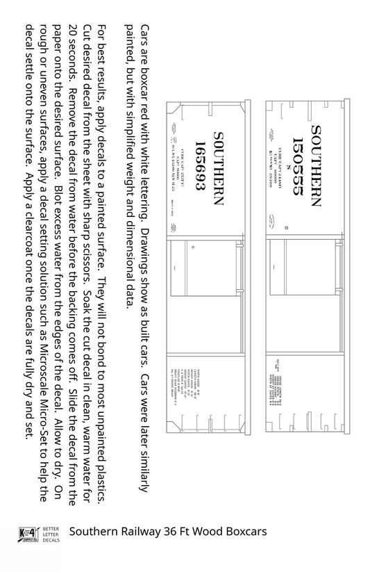 Southern Railway 36 Ft Wood Boxcar White - Decal