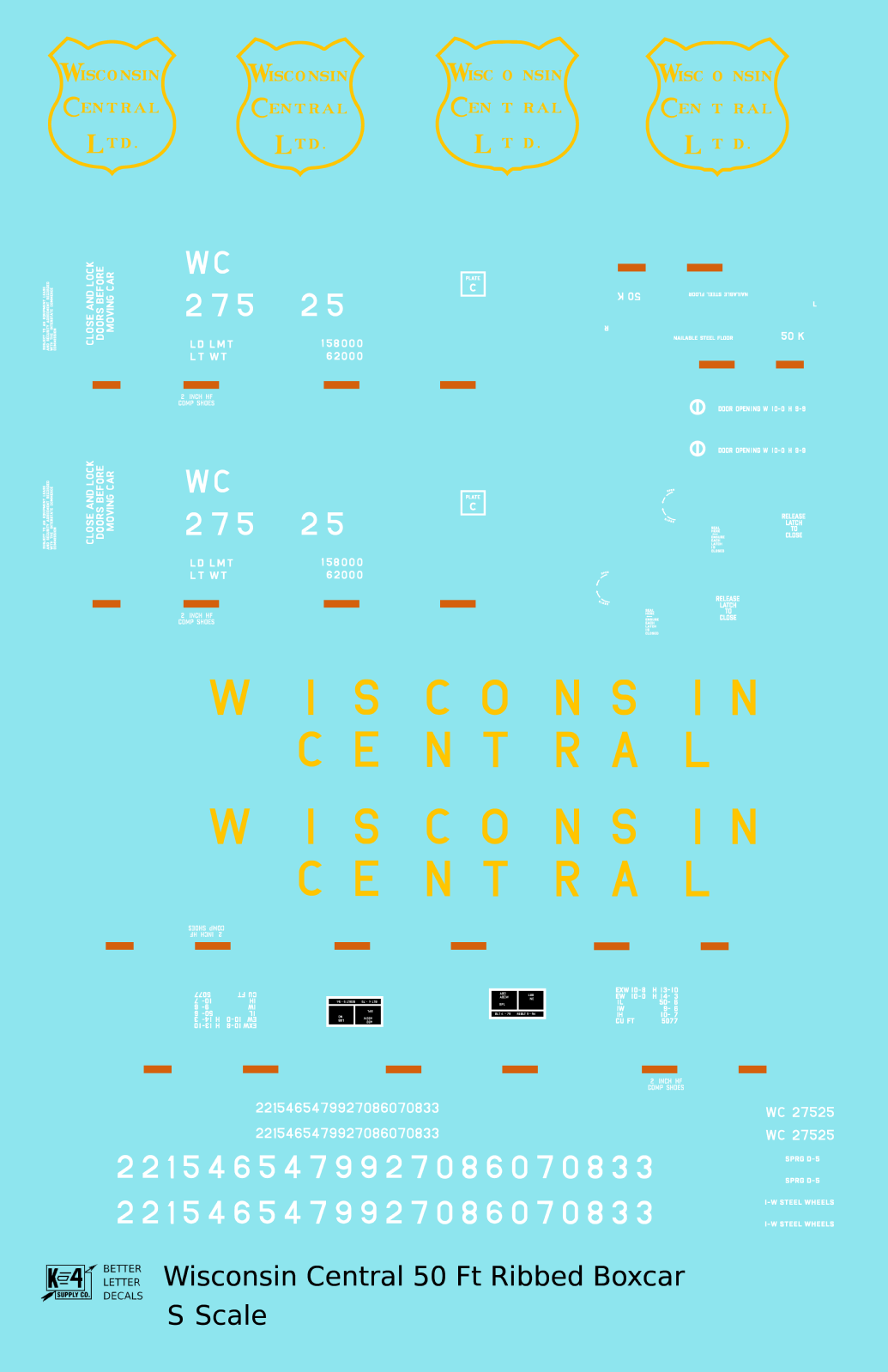 Wisconsin Central 50 Ft Ribbed Boxcar Yellow