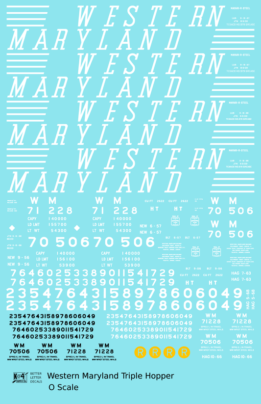 Western Maryland Triple Hopper White Speed Letter