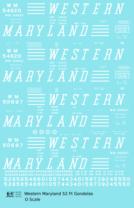 Western Maryland 52 Ft Gondola White Speed Letter