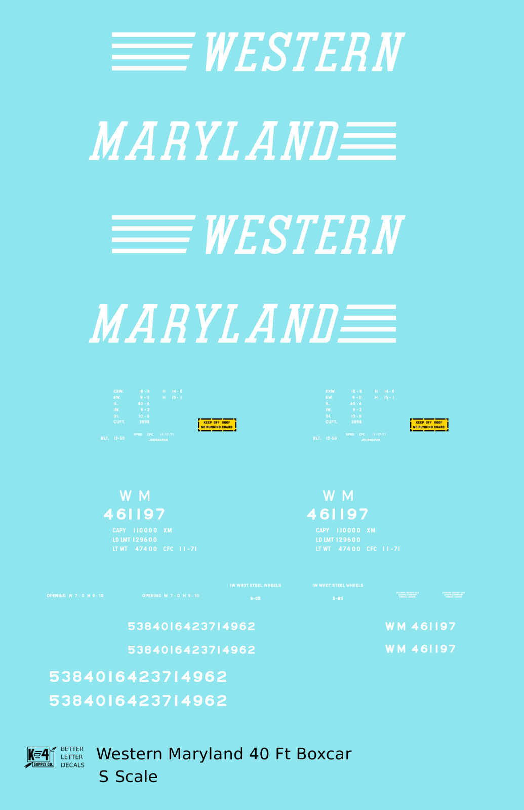 Western Maryland 40 Ft Boxcar White Speed Letter