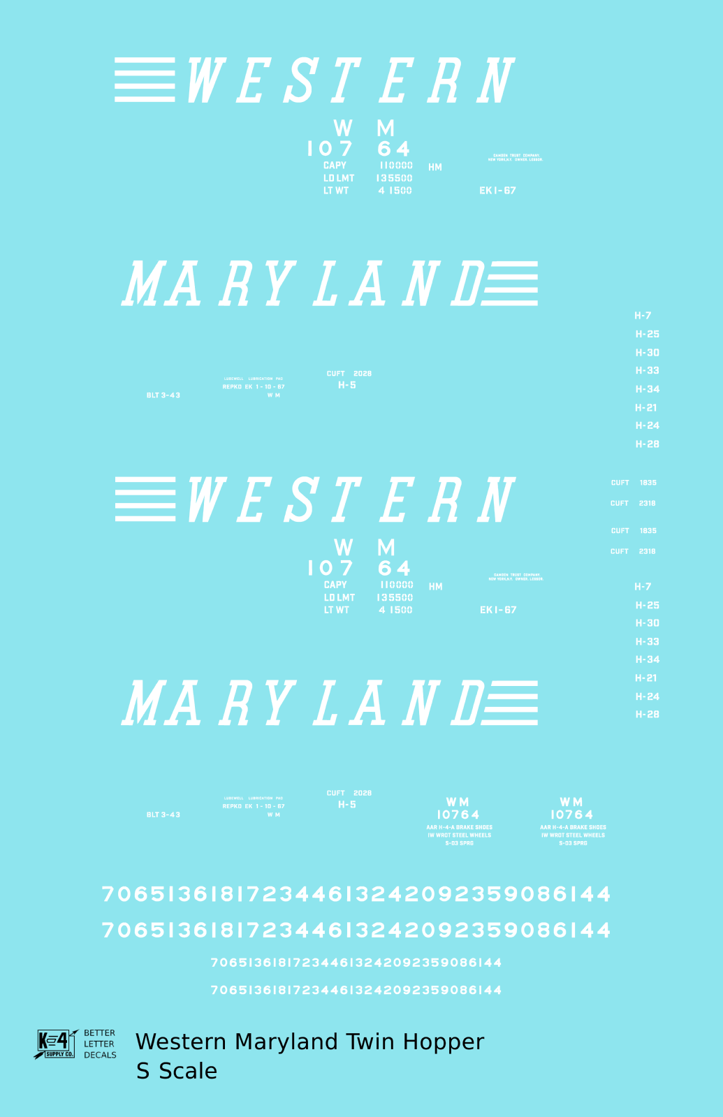 Western Maryland Twin Hopper Car White Speed Letter