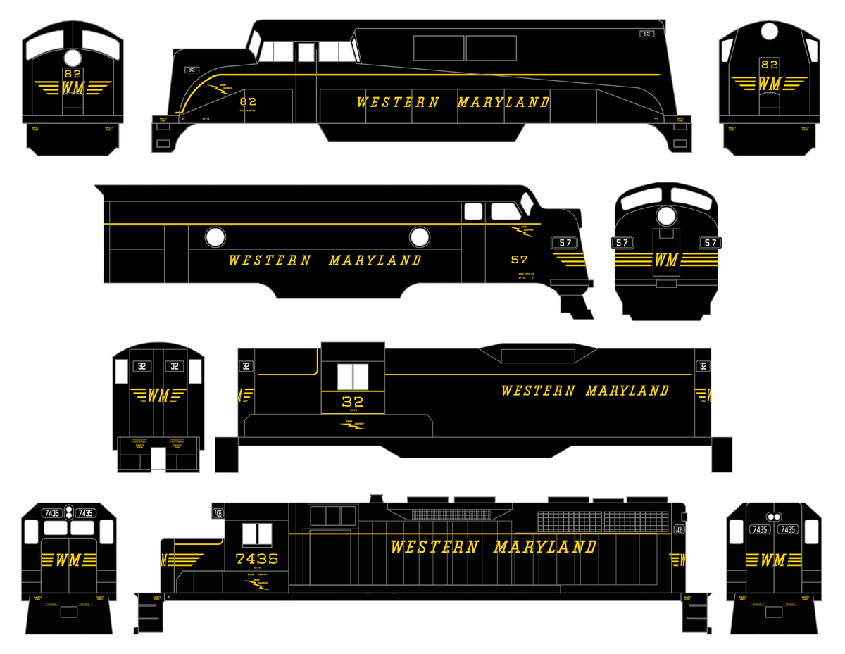 Western Maryland Diesel Locomotive Yellow Speed Letter - Decal Western Maryland Diesel Locomotive Yellow Speed Letter - Decal