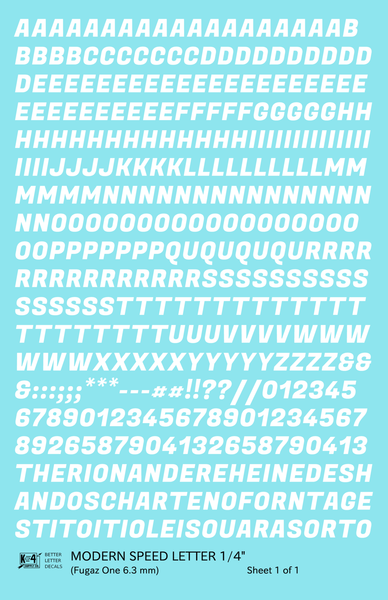 Modern Speed Letter Letter Number Alphabet - Decal Sheet
