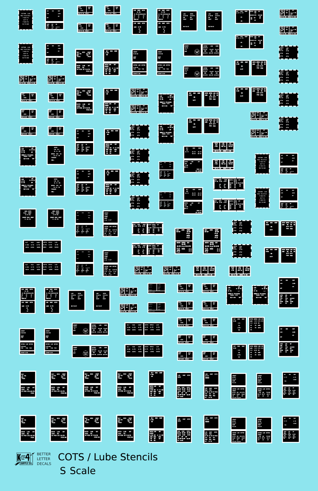 COTS Lube Data Stencil Boxes Black and White