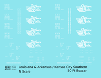 Kansas City Southern / Louisiana and Arkansas 50 Ft Boxcar White Southern Belle - Decal - Choose Scale