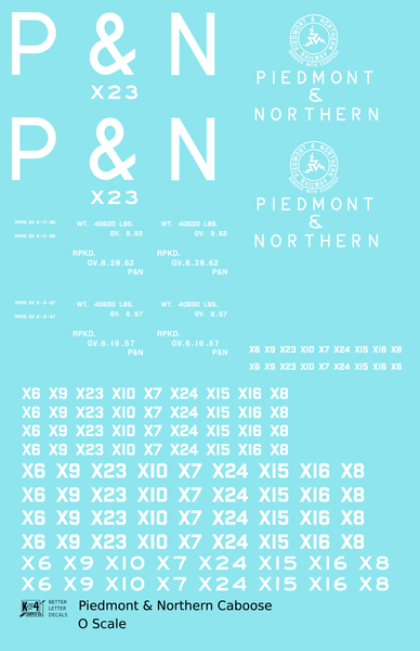 Piedmont and Northern Caboose White  - Decal Sheet