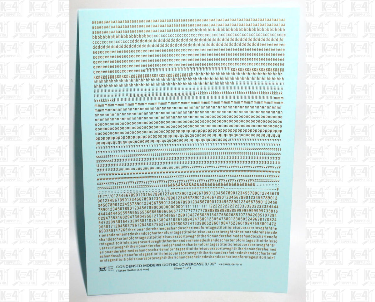 Lowercase Condensed Modern Gothic Letter Alphabet