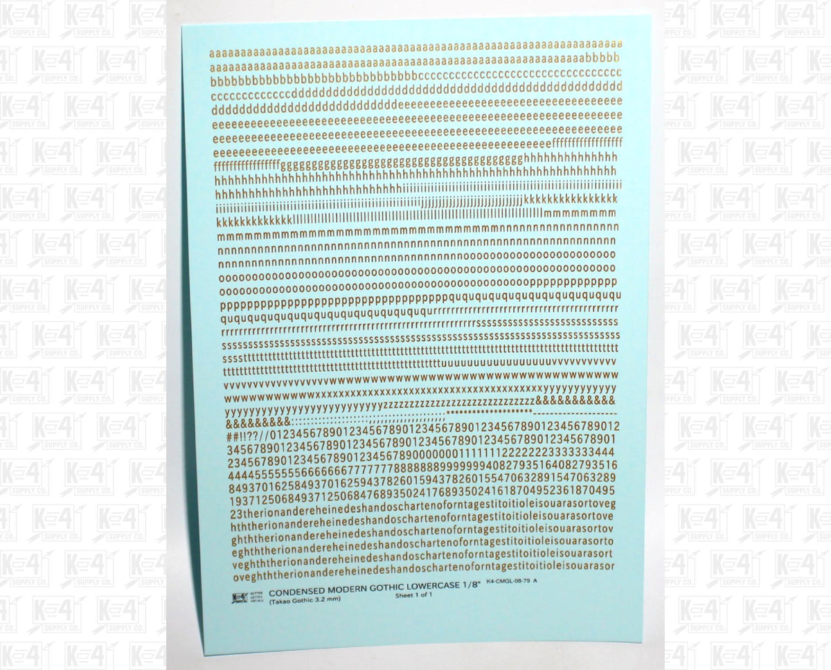 Lowercase Condensed Modern Gothic Letter Alphabet