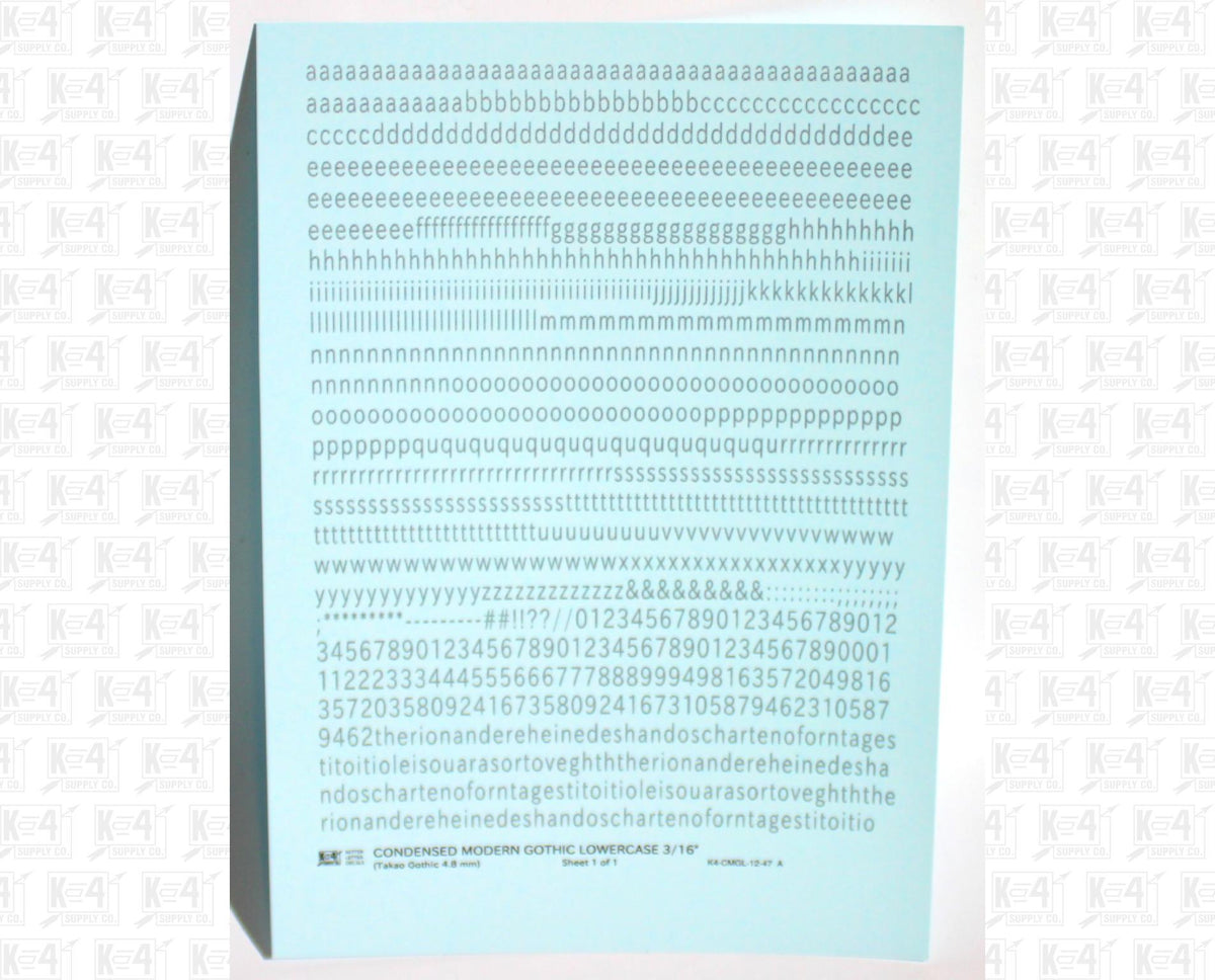 Lowercase Condensed Modern Gothic Letter Alphabet