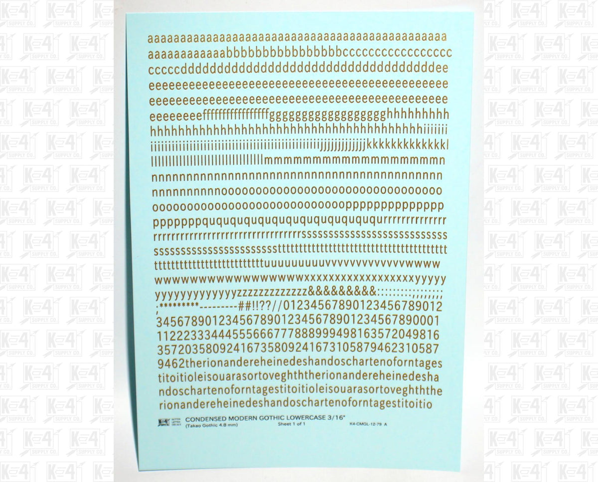 Lowercase Condensed Modern Gothic Letter Alphabet