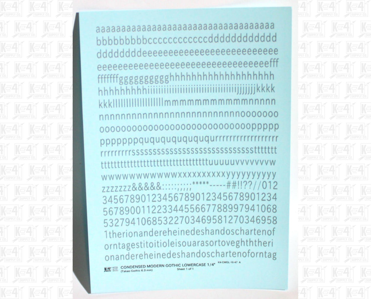 Lowercase Condensed Modern Gothic Letter Alphabet