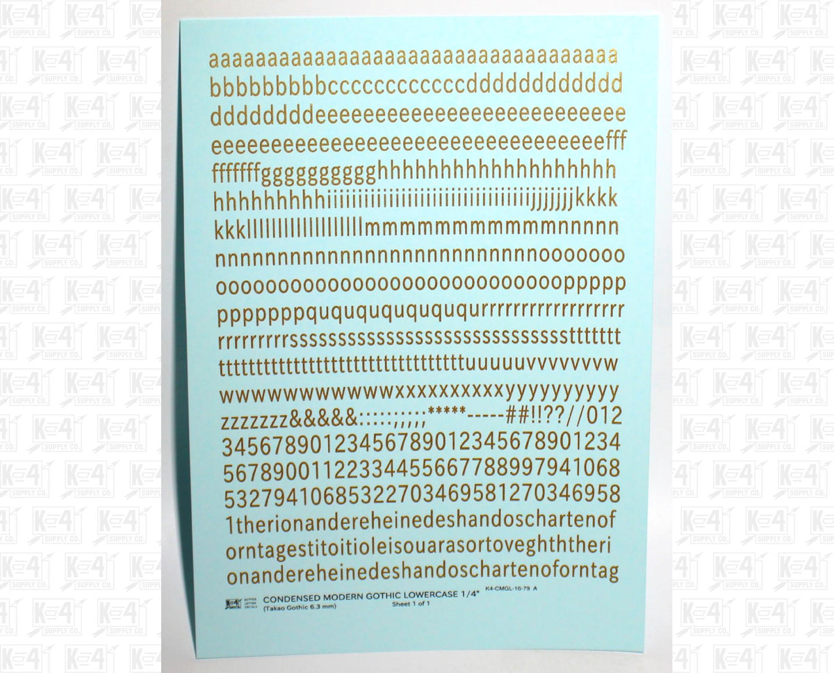 Lowercase Condensed Modern Gothic Letter Alphabet