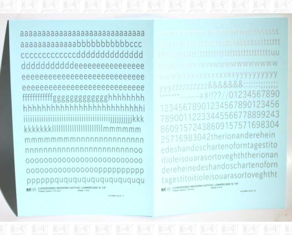 Lowercase Condensed Modern Gothic Letter Alphabet