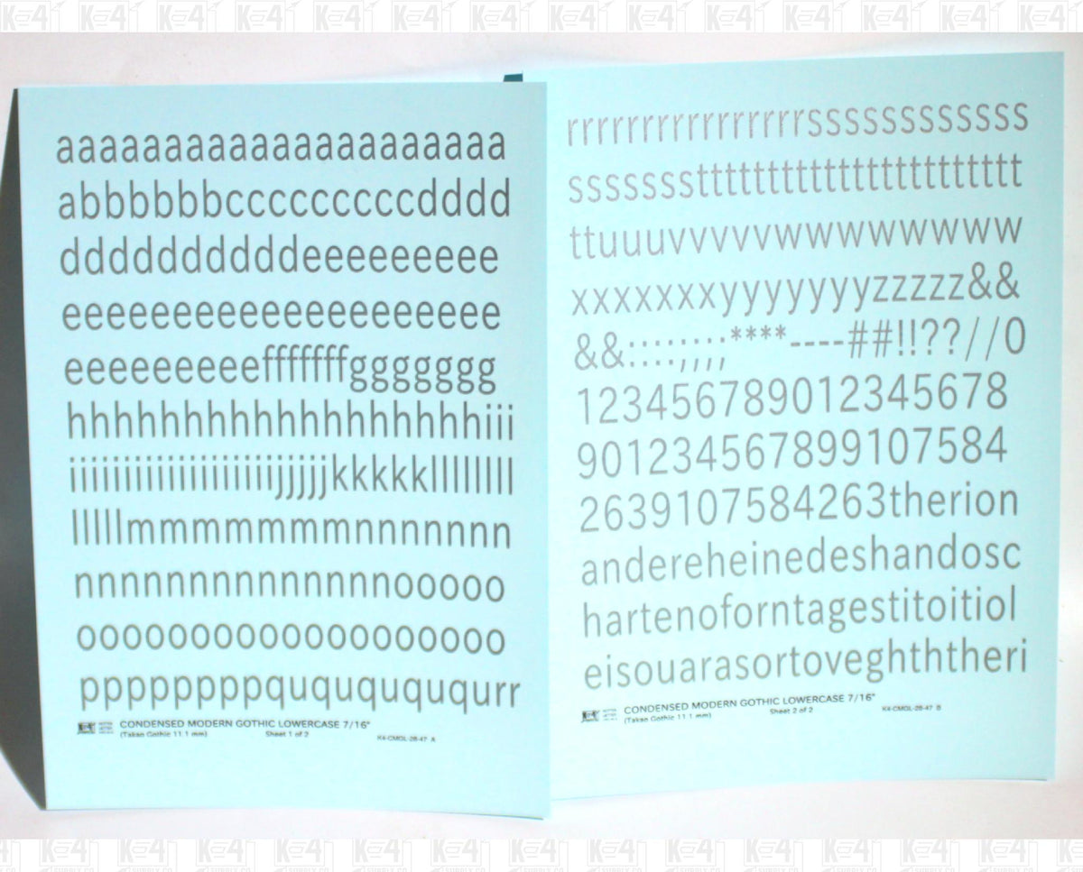 Lowercase Condensed Modern Gothic Letter Alphabet