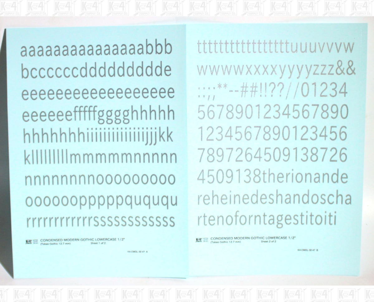 Lowercase Condensed Modern Gothic Letter Alphabet
