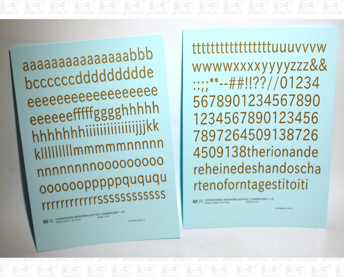 Lowercase Condensed Modern Gothic Letter Alphabet