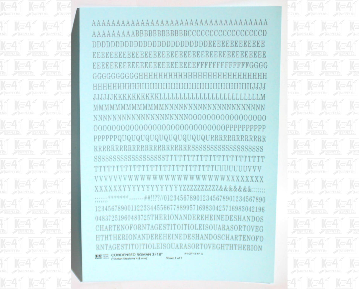 Condensed Roman Letter Number Alphabet