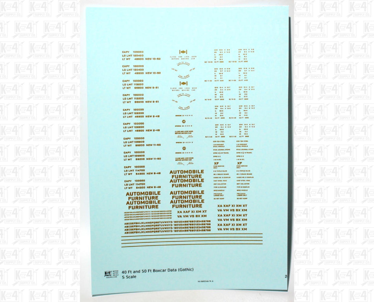 40 To 50 Ft Boxcar Gothic Font Dimensional Data Set