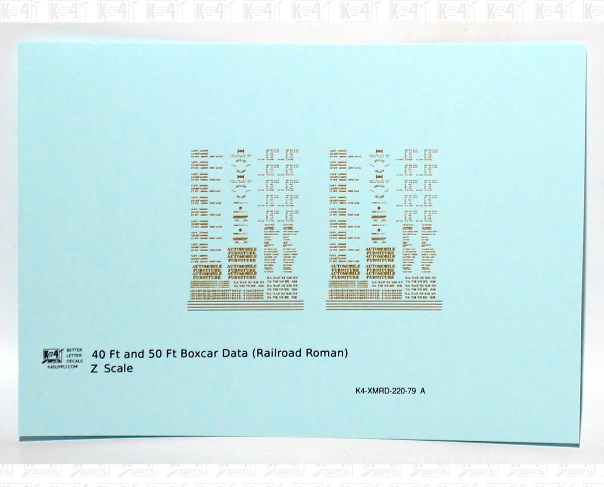 40 To 50 Ft Boxcar Roman Font Dimensional Data Set