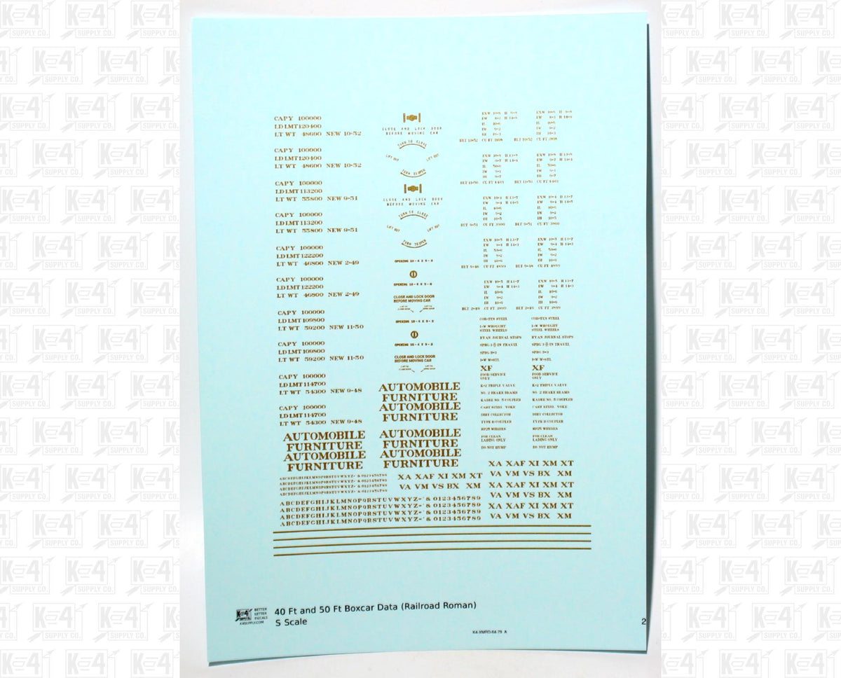 40 To 50 Ft Boxcar Roman Font Dimensional Data Set