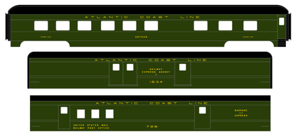 Atlantic Coast Line Heavyweight Passenger Car Yellow Coach Baggage RPO