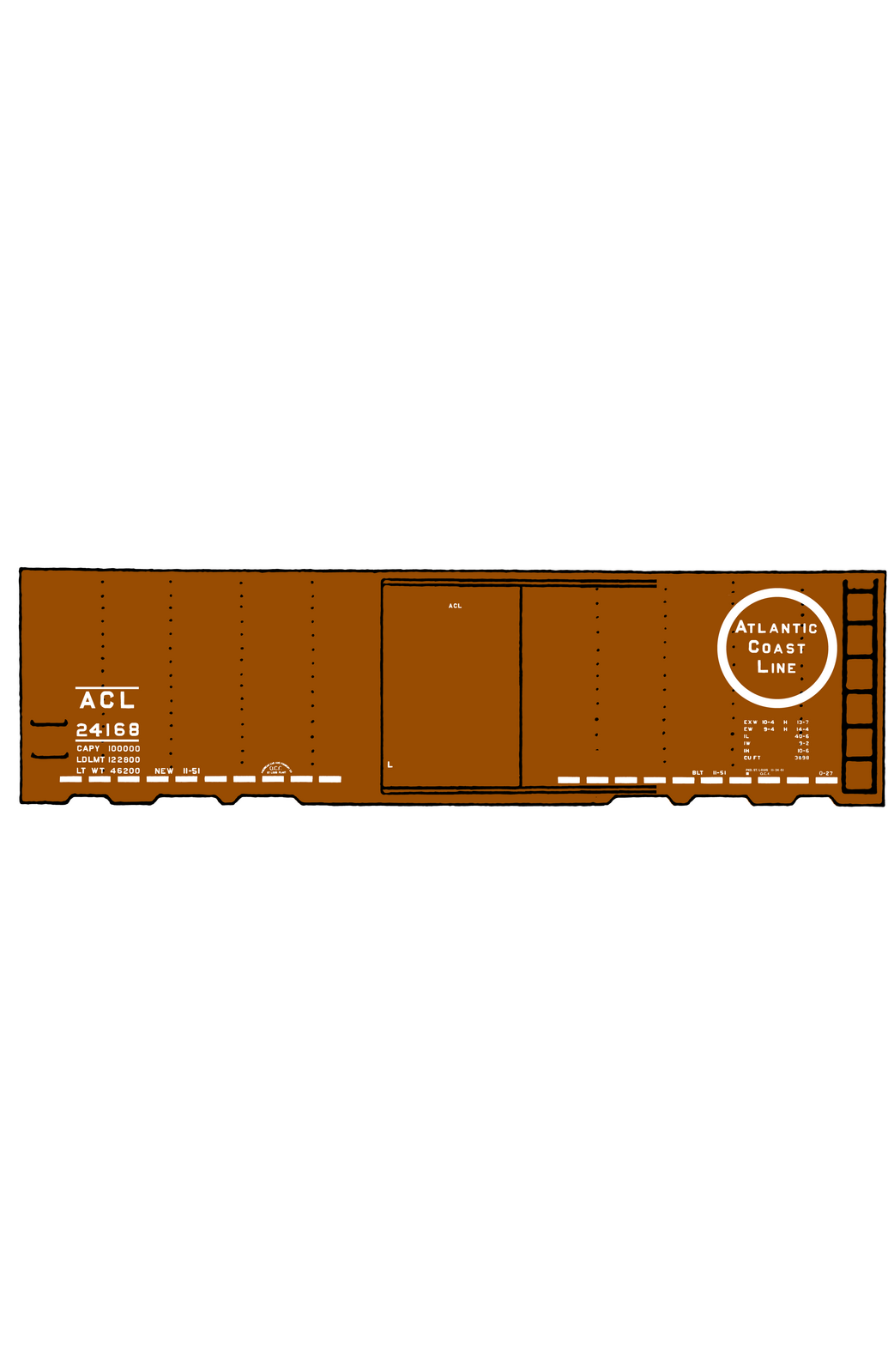 Atlantic Coast Line 40 Ft Boxcar White ACL Small Gothic in Logo