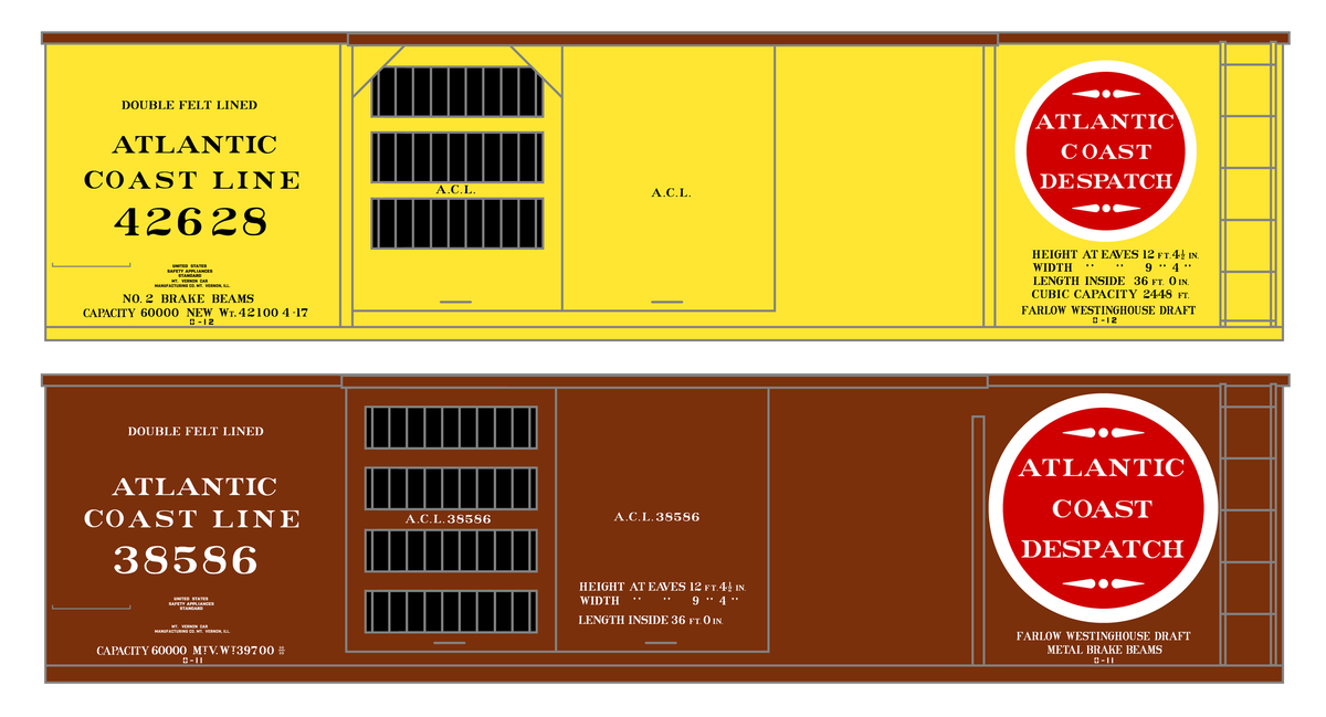 Atlantic Coast Line Ventilated Watermelon Boxcar Black, White, Red As Built Schemes