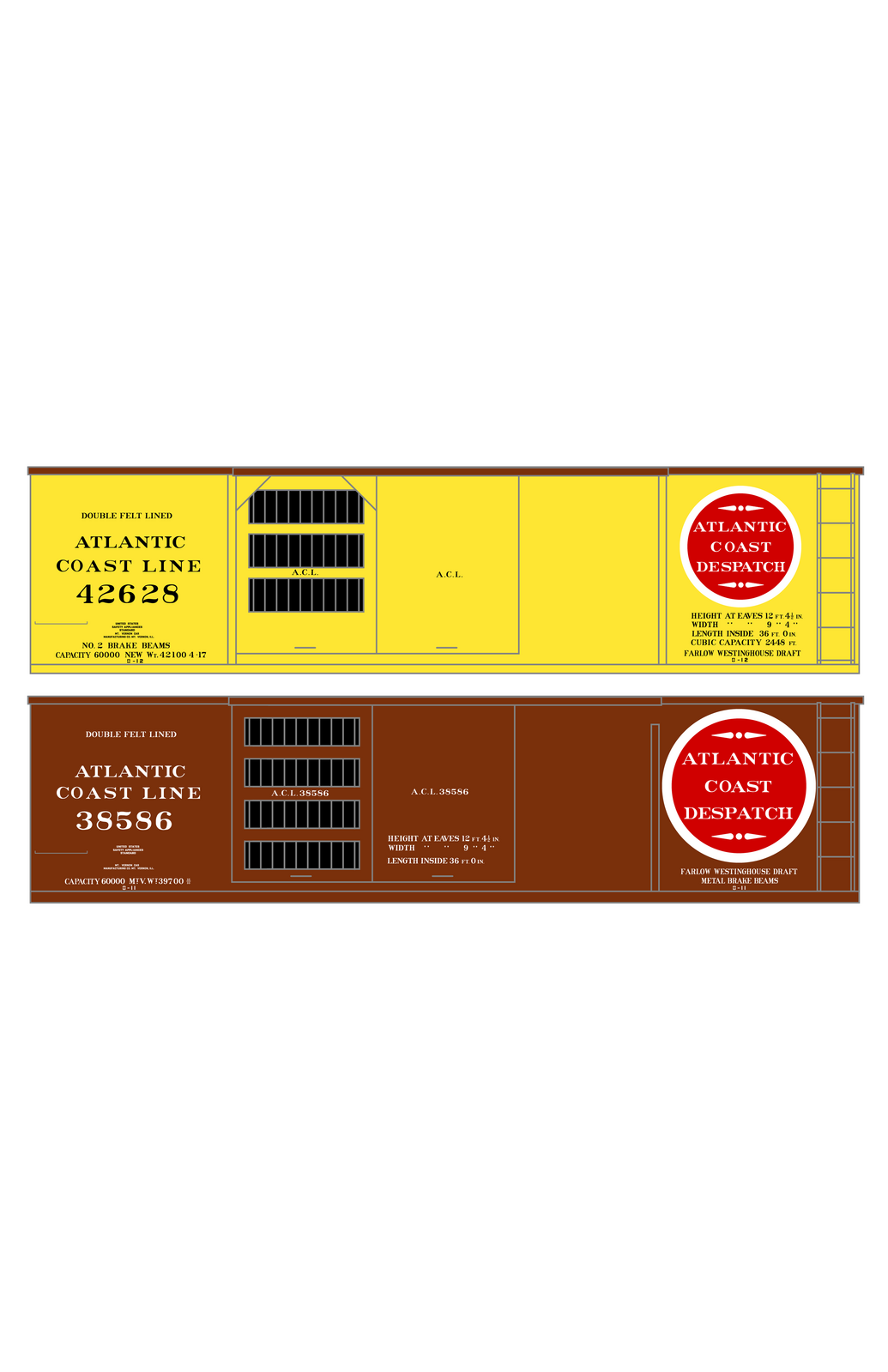 Atlantic Coast Line Ventilated Watermelon Boxcar Black, White, Red As Built Schemes