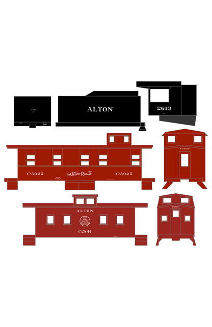 Alton Railroad Steam Locomotive and Caboose White