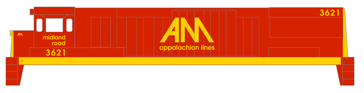 Allegheny Midland Diesel Locomotive Yellow and Red Appalachian Lines
