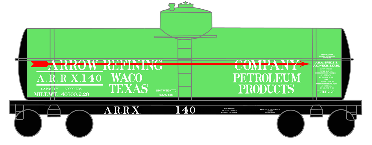 Arrow Refining Co Tank Car White and Red Waco, Texas