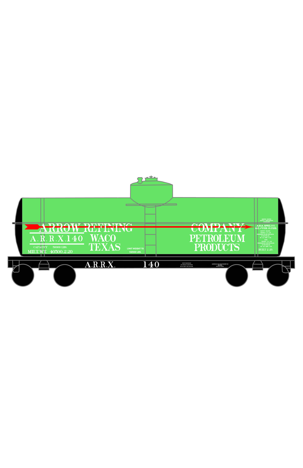 Arrow Refining Co Tank Car White and Red Waco, Texas
