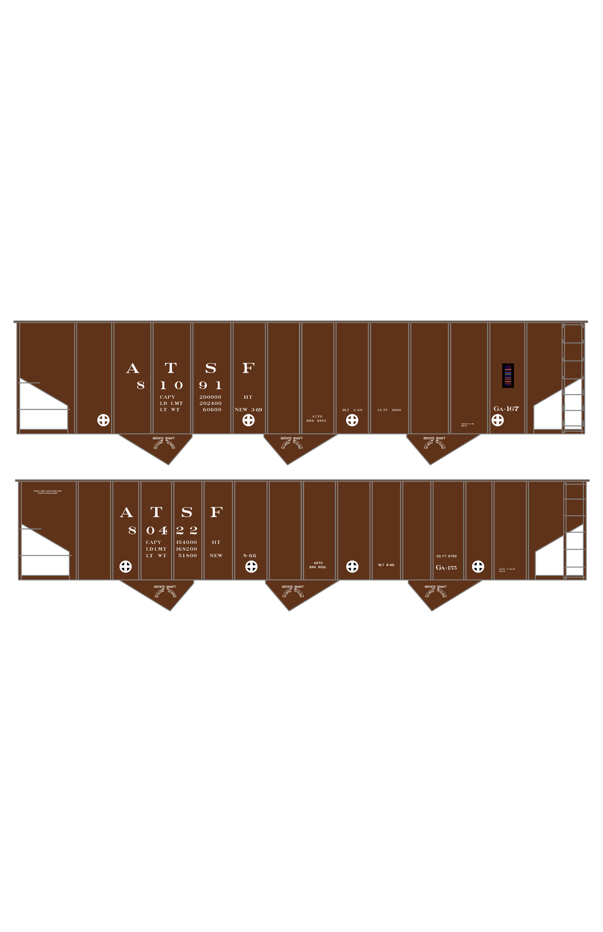 Santa Fe 2750, 3600 Cu Ft Hopper Cars White