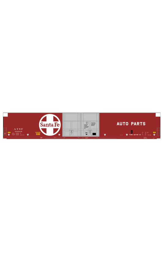 Santa Fe 86 Ft Pullman Auto Parts Boxcar White and Yellow